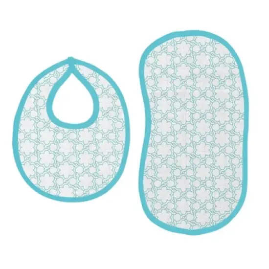 Bacati - Petals/Floral Muslin 4 pc set of Bibs & Burp Cloths Set Aqua image {1}