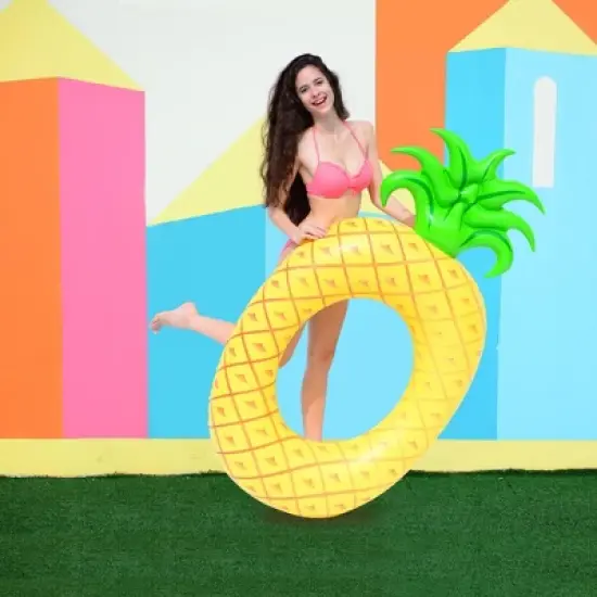 Northlight 72" Yellow Pineapple Inflatable Tube Ring Swimming Pool Float image {1}