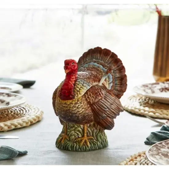 Spode 14oz Turkey-Shaped Gravy Boat with Ladle - Dolomite Thanksgiving Serveware, Large Table Centerpiece, Decorative Serving Bowl, Holiday Soup Bowl image {4}