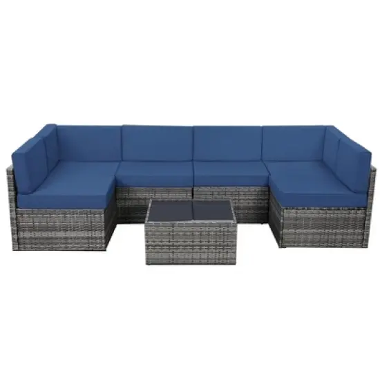 Rbied 7-Piece Wicker Outdoor Sofa Sectional Set Conversation Sets with Cushions image {11}