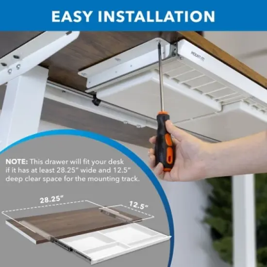 Mount-It! Under Desk Storage - Deep Under Desk Drawer Organizer - Standing Desk Drawer Attachment - 25.8" Width Under Desk Storage Drawer - White image {7}