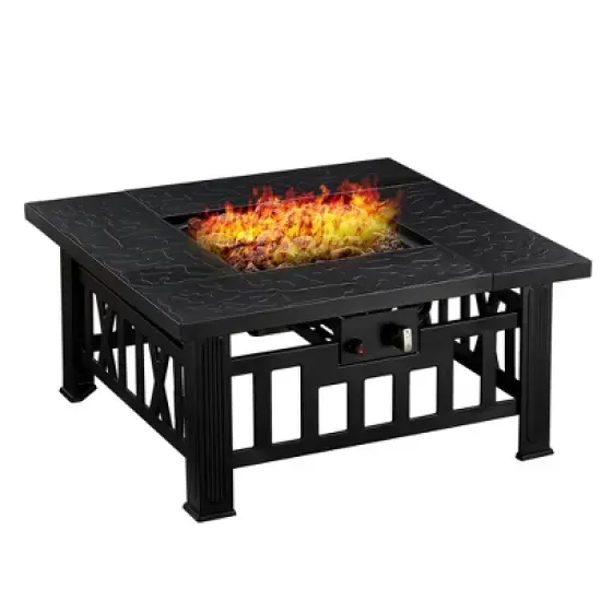 VECELO 30" Square Propane Fire Pit Table Faux-Stone Tabletop 50,000 BTU Gas with Mesh Lid Black image {12}