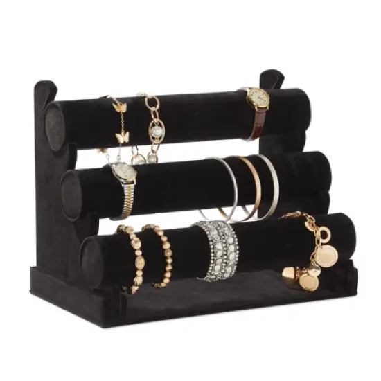 Juvale 3-Tier Velvet Bracelet Holder Stand and Organizer - Jewelry Display Rack for Selling Necklaces and Accessories (Black) image {3}