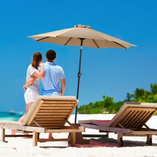 DOMETOUR 9 foot outdoor patio umbrella with button tilt and crank, Outdoor patio/market table umbrella UV protected and waterproof, khaki image {7}