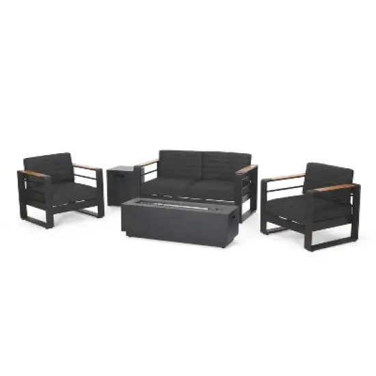 Christopher Knight Home Ostrander 4-Seater Outdoor Aluminum Chat Set with Fire Pit Table, Black/Dark Gray image {2}