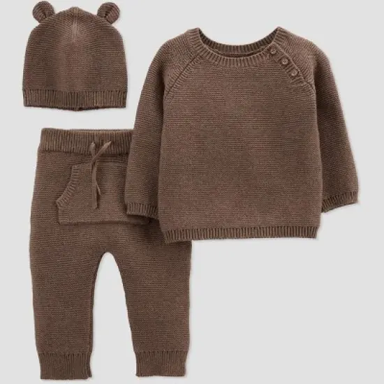 Carter's Just One You&reg; Baby Boys' 3pc Sweater Top & Bottom Set - Brown image {3}