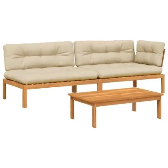 vidaXL Pallet Sofa Set Set of 3 Beige cushion Solid Acacia wood Medium image {11}