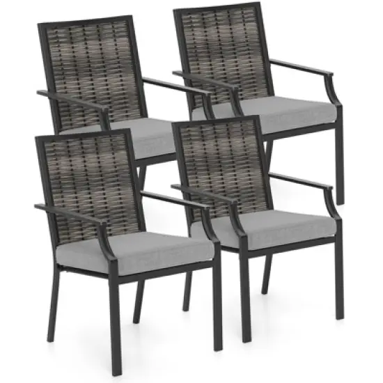 Costway Patio Wicker Chairs Set of 2/4 Stackable Rattan Armchairs with Removable Cushions image {9}
