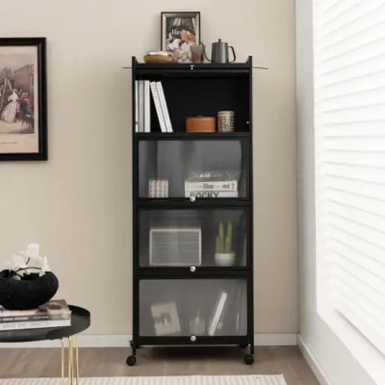 Costway 5-Tier Kitchen Baker's Rack Storage Cabinet Mobile Microwave Stand Flip-up Doors image {4}