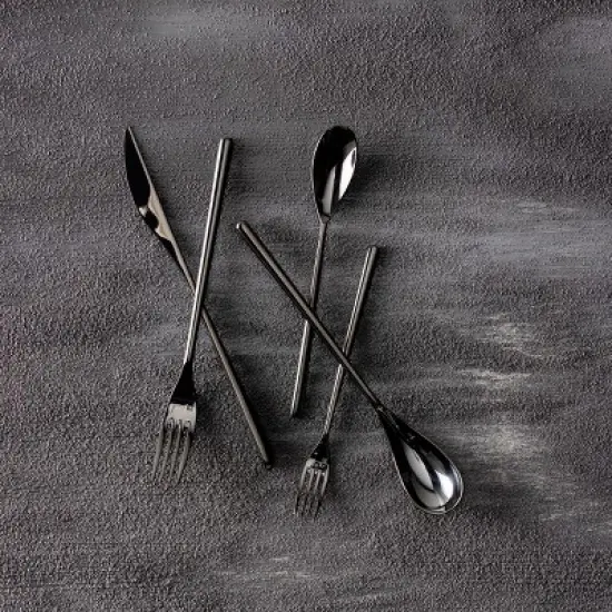 5pc Stainless Steel Dragonfly Silverware Set Black - Fortessa Tableware Solutions: Flatware Set, Matte Black, Service for 1 image {2}