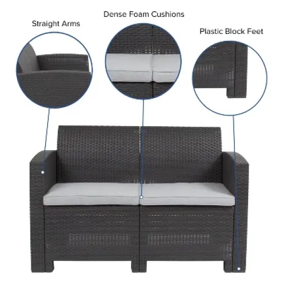 Flash Furniture Faux Rattan Loveseat with All-Weather Cushions image {2}