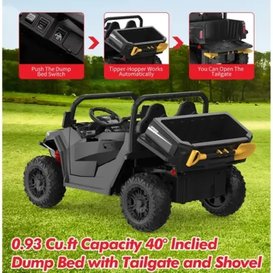 24V Ride On Dump Truck with Remote Control, 2 Seater Electric Toy Car for Kids, All-Terrain Kids Construction Vehicle w/Dump Bed & Shovel image {1}