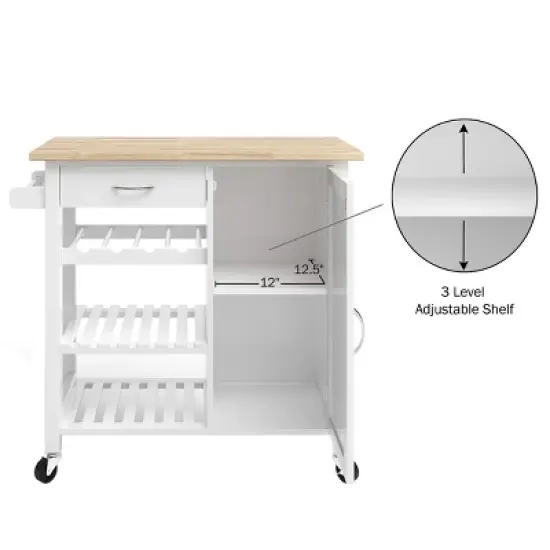 Kitchen Island with Towel Rack and Shelves for Storage &ndash; Rolling Cart to Use as Coffee Bar, Microwave Stand, or Kitchen Storage by Lavish Home (White) image {3}