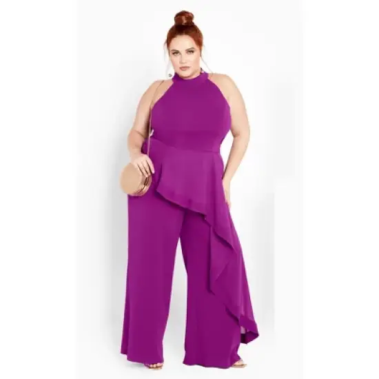 Women's Plus Size Class Front Frill Jumpsuit - Magenta | CITY CHIC image {5}