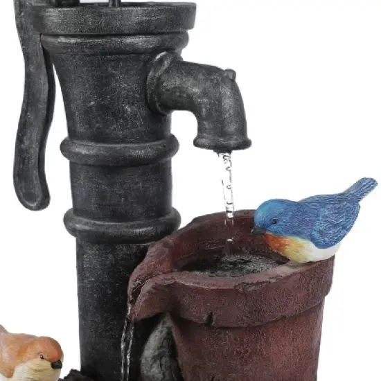 LuxenHome Resin Farmhouse Barrel and Water Pump Outdoor Fountain image {4}