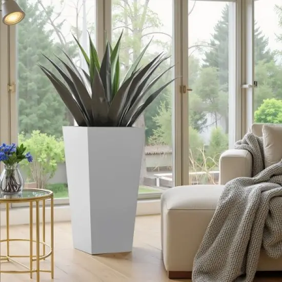 PexFix 25" Tall Metal Tapered Planter Large Outdoor & Indoor Garden Plant Pot White for Home and Patio image {6}