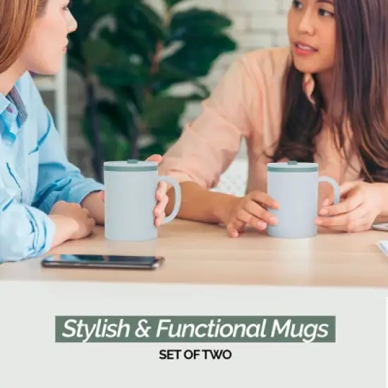 Copco Iconic 16oz Double Wall Insulated Desk Mug with Lid & Handle, Set of 2, BPA-Free Reusable Plastic, Spill-Proof - (Grey) image {1}