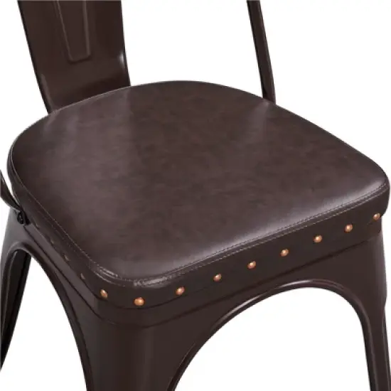 Yaheetech Pack of 4 Stackable Industrial Style Vintage Riveted Metal Dining Chairs, for Indoor Outdoor Bistro Cafe image {3}