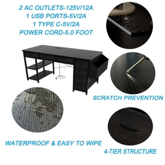 INFURNIC Desks 47.3" Multifunctional Computer Desk with 7 Drawers and Side Pocket for Work and Gaming, Black, 47.3"*19.69"*30.4" image {4}