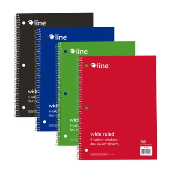 C-Line&reg; 5-Subject Notebook, Wide Ruled, 180 Sheets, Assorted Colors image {1}
