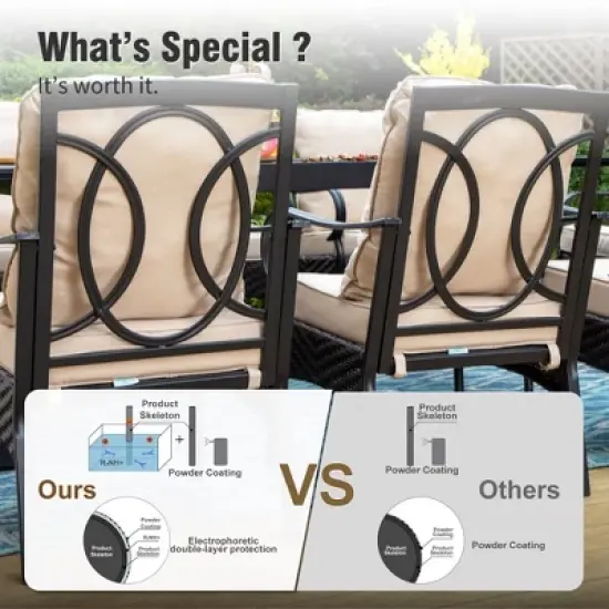 Captiva Designs 9pc Patio Dining Extendable Steel Rectangle Table & Rattan Metal Fixed Chairs & Swivel Arm Chairs image {8}