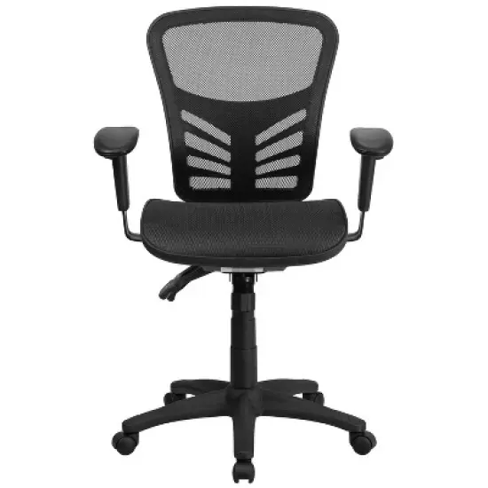 Flash Furniture Mid-Back Transparent Black Mesh Multifunction Executive Swivel Ergonomic Office Chair with Adjustable Arms image {8}