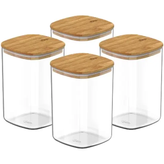 OU Airtight Food Storage Container Set 8pc (set of 4) Clear Plastic Storage Container w Leak Proof Bamboo Lid, Stackable Kitchen Pantry Organizer Jars image {12}