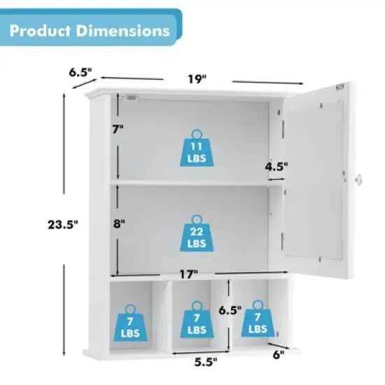 Tangkula Mirrored Medicine Cabinet Bathroom Wall Mounted Storage W/Adjustable Shelf image {8}