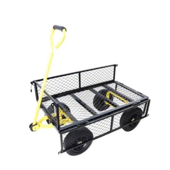 DSVIMOY Portable Folding Beach Wagons with Wheels, Portable Carts with Adjustable Handle, Yellow & Black, 37"*19.48"*40.15" image {1}