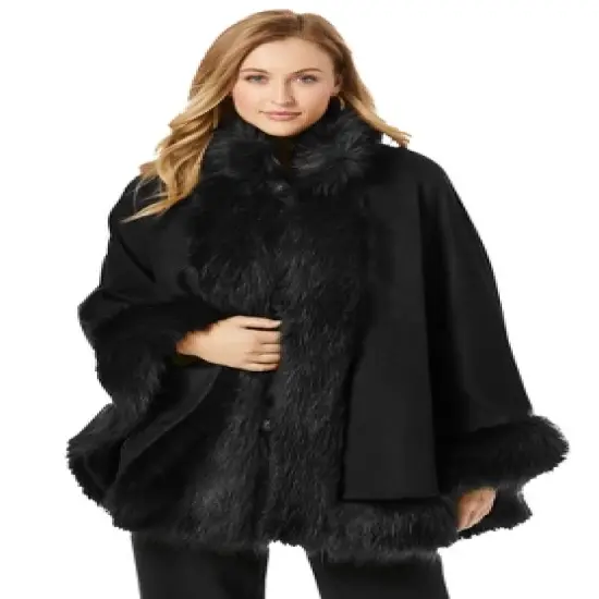 Jessica London Women&rsquo;s Plus Size Faux Fur Trim Cape image {2}