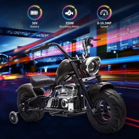 Youth Electric Motorcycle, 36V 350W Brushless Off-Road with 16.5mph, Music Player, Spring Suspension, LED Lights and Leather Seat image {2}