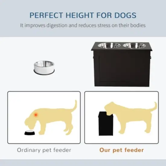 INFURNIC Pet Bowl Raised Feeding Station with Storage Stainless Steel Bowls Elevated Design for Large Dogs, Brown, 23.5"*11.75"*16.25" image {4}