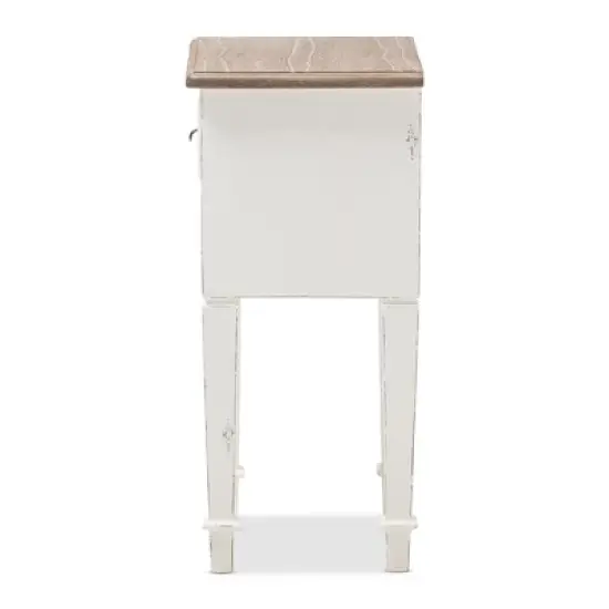 Dauphine 1 Drawer Provincial Style Oak and Distressed Finish Wood Nightstand White - Baxton Studio image {3}