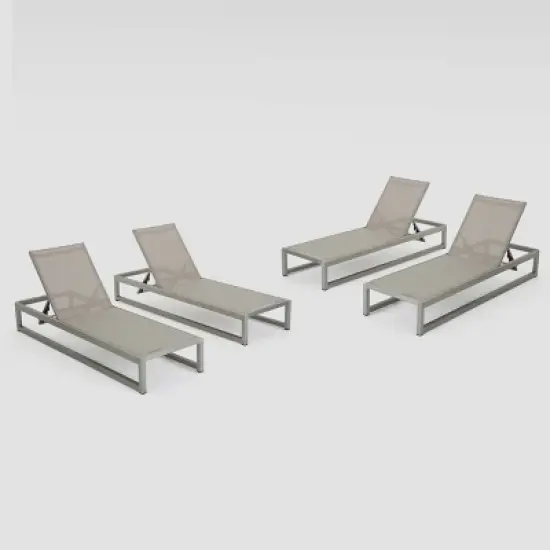 California 4Pk Aluminum Chaise Lounge: Weather-Resistant, Adjustable Backrest, Mesh Seat - Christopher Knight Home image {5}