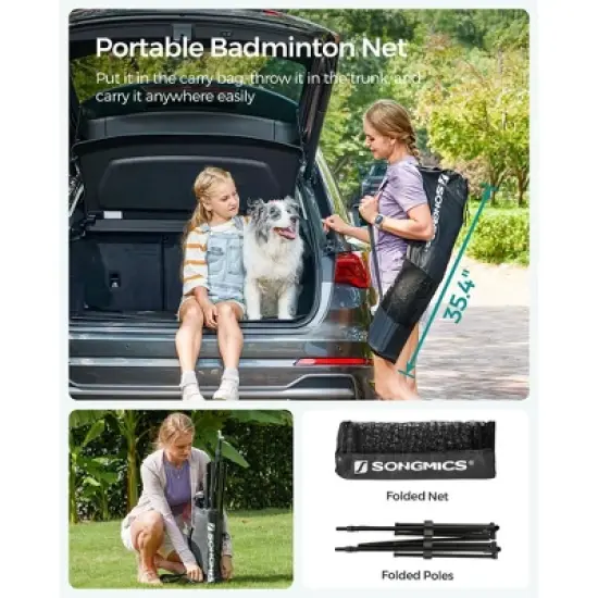 Adjustable Badminton Net for Volleyball & Pickleball, 13ft Wide Foldable Nylon Net with Poles, Indoor Outdoor Use for Kids & Adults image {2}