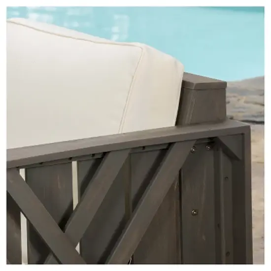 Cadence 4pc Acacia Wood Patio Chat Set with Cushions - Gray - Christopher Knight Home image {2}