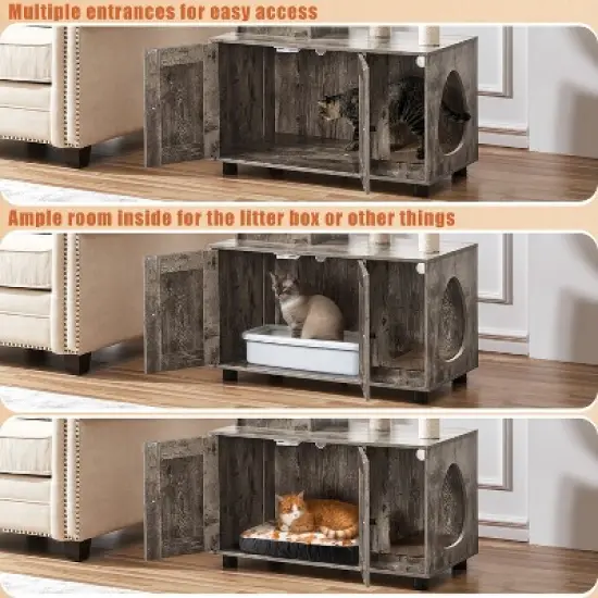 Yaheetech Wooden Litter Box Enclosure with Cat Tree Tower image {6}