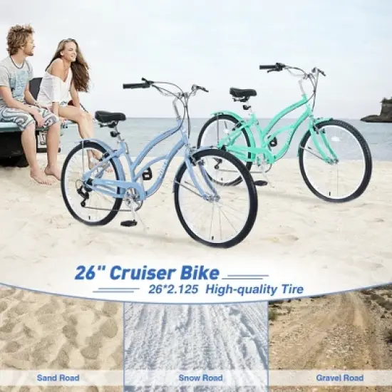 RISOKEYS Cruiser Bike - 26&rdquo; Beach Bike with 7 Speeds Drivetrain,Adult Bicycles,Good Stability,Smooth Riding Cruiser Bicycle image {3}