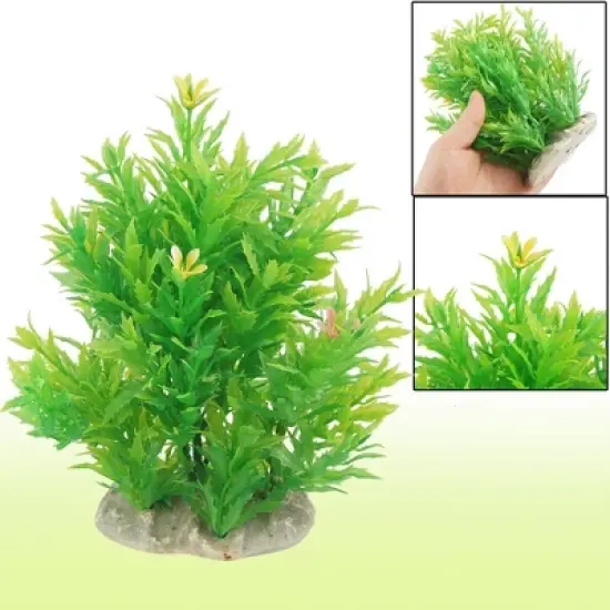 Unique Bargains Ceramic Base Flowers Green Emulated Water Grass Fish Tank Ornament 6.7" Yellow image {1}