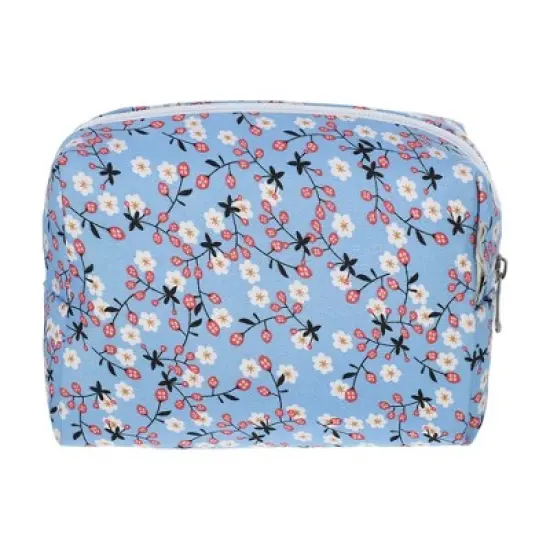 Unique Bargains Portable Flower Cosmetic Bag Blue 1 Pc image {3}