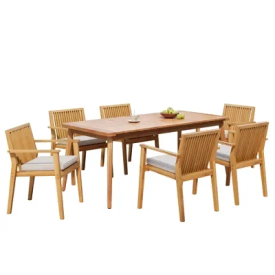Christopher Knight Home Ahri Farmhouse 7 Piece Patio Acacia Wood Dining Set with Cushions image {4}