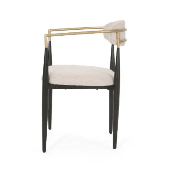 Christopher Knight Home Set of 2 Elmore Iron Upholstered Dining Chairs Beige/Black/Gold image {2}