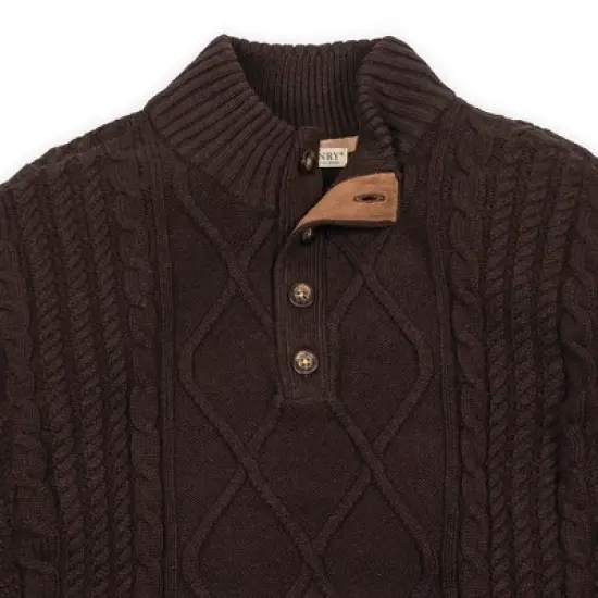 Hope & Henry Men's  Organic Mock Neck Cable Sweater, Chocolate Heather, Large image {4}