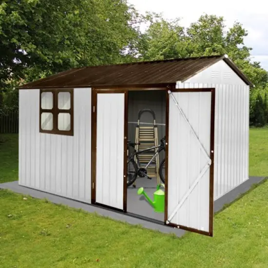 GDFStudio Antony Modern 10ft x 8ft Outdoor Metal Storage Shed with Window image {3}