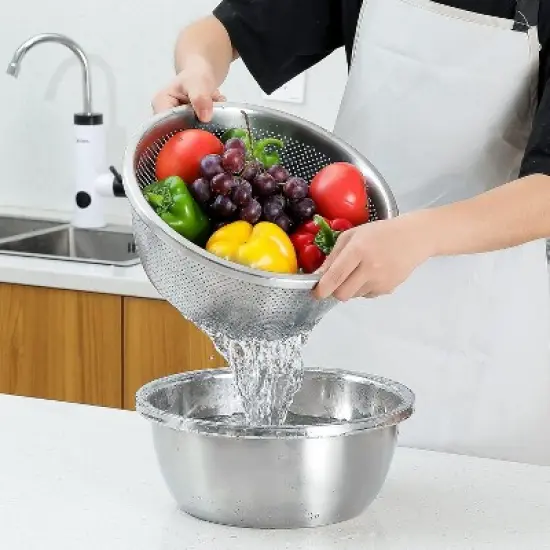304 Stainless Steel Microporous Colander,2QT Large Capacity with Mixing Bowl For washing vegetables image {2}