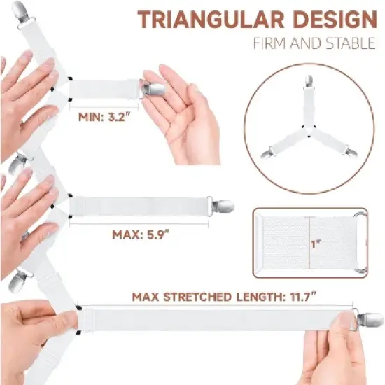 12 Pcs Bed Sheet Straps, Upgrade Fitted Bed Sheet Holders for Corners, Non Slip Sheet Clips White image {1}