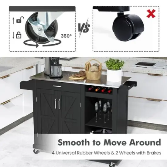 Costway Kitchen Island Cart Rolling Utility Trolley Stainless Steel Top Wine Rack image {7}