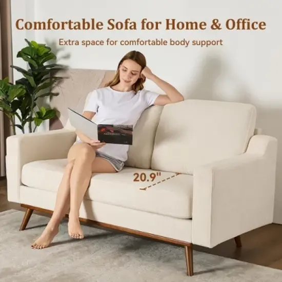 Dyonery 65.4" Comfy Loveseat Couches for Living Room Mid Century Modern Small Couch with Spring Cushion,Solid Wood Frame,Tool-Free Assembly image {2}