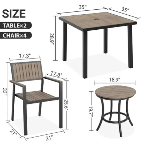 Pamapic 6-Piece Aluminum Outdoor Patio Dining Set with Square Table, Small Side Table and 4-Stackable Chairs image {7}