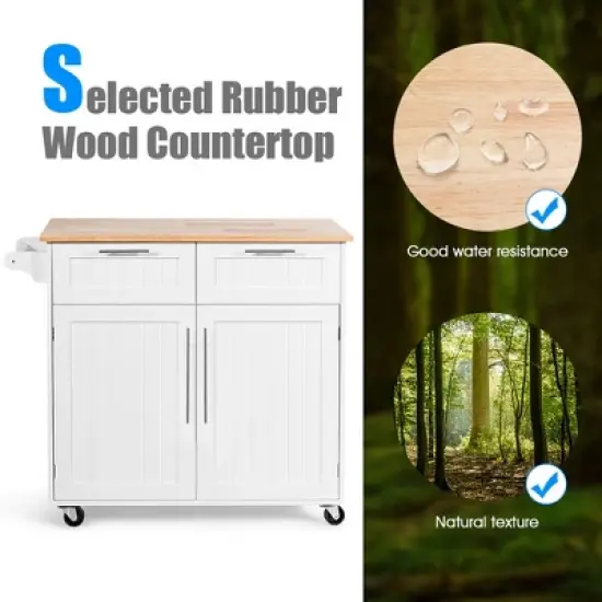 Costway Rolling Kitchen Cart Island Heavy Duty Storage Trolley Cabinet Utility White image {6}